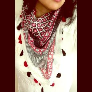 Unique Scarf with Red and Black Tassels